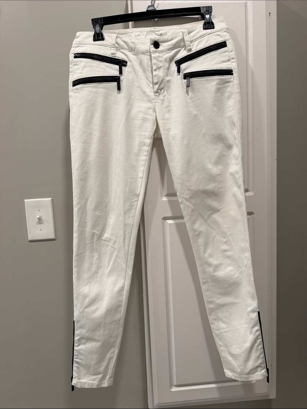 Michael Kors White Jeans with Black Zip Accents